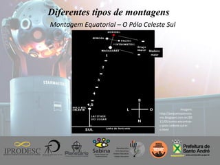 Instituto de Promoção ao Desenvolvimento da Cidadania
Diferentes tipos de montagens
Montagem Equatorial – O Pólo Celeste Sul
Imagem:
http://pequenoastrono
mo.blogspot.com.br/20
11/05/como-encontrar-
o-polo-celeste-sul-e-
o.html
Madeiro
maior
 