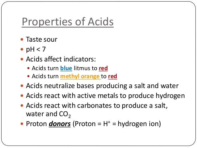what are three important properties of acids bases