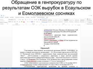 Обращение в генпрокуратуру по
результатам ОЭК вырубок в Есаульском
и Ермолаевском сосняках
 