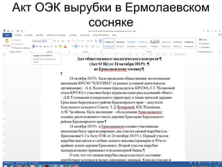 Акт ОЭК вырубки в Ермолаевском
сосняке
 