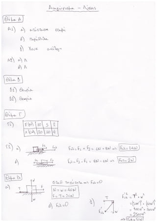 Φυσική Β' Γυμνασίου - Κεφ. 3 Δυνάμεις (Διαγώνισμα - λύσεις)