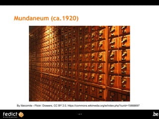 | p. 4
Mundaneum (ca.1920)
By fdecomite - Flickr: Drawers, CC BY 2.0, https://commons.wikimedia.org/w/index.php?curid=15888697
 