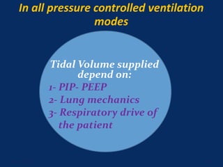 In all pressure controlled ventilation
modes
June 1, 2016 58
Tidal Volume supplied
depend on:
1- PIP- PEEP
2- Lung mechanics
3- Respiratory drive of
the patient
 