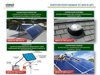 СОЛНЕЧНЫЙ КОЛЛЕКТОР
устройство для сбора тепловой энергии
солнца для отопления и горячей воды
ЦЕНА ОТ 500 тыс.тг
ЭНЕРГИЯ ПОЛУЧАЕМАЯ ОТ ВИЭ В ЦРЗ
СОЛНЕЧНЫЕ ПАНЕЛИ
устройство для производства электрической
энергии от солнца
ЦЕНА ОТ 500 тыс.тг
СОЛНЕЧНЫЙ КОЛОДЕЦ
система освещения при помощи естественного
солнечного света
ГЕЛИОНАСОС
солнечный водоподъемник представляет собой
комбинацию фотоэлектрической панели и насоса на
постоянном токе
ЦЕНА ОТ 300 тыс.тг
ЦЕНА ОТ 700 тыс.тг
 