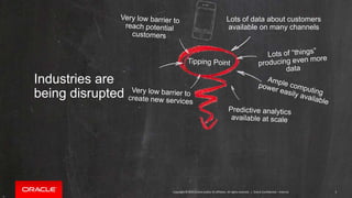 Copyright © 2015 Oracle and/or its affiliates. All rights reserved. | Oracle Confidential – Internal 2
Industries are
being disrupted
Lots of data about customers
available on many channels
 