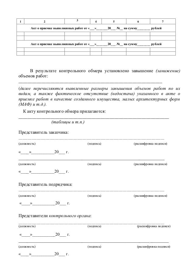 Акт контрольного обмера в строительстве образец