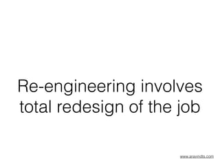 Re-engineering involves
total redesign of the job
www.aravindts.com
 