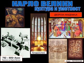 792 – 805г Ахен
Палатата на Карло Велики
Катедрала-Ахен
ДВОРСКА АКАДЕМИЈА
Јазик - ЛАТИНСКИ
 