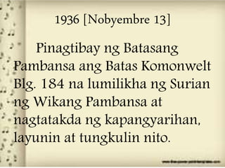 1936 (nov.13 Batas Komonwelt Blg.184