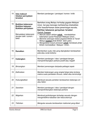 Contoh Kata Tugas Menjawab Sejarah Spm