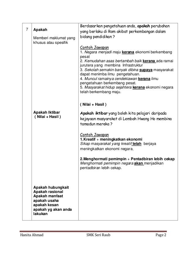 Contoh Kata Tugas Menjawab Sejarah SPM