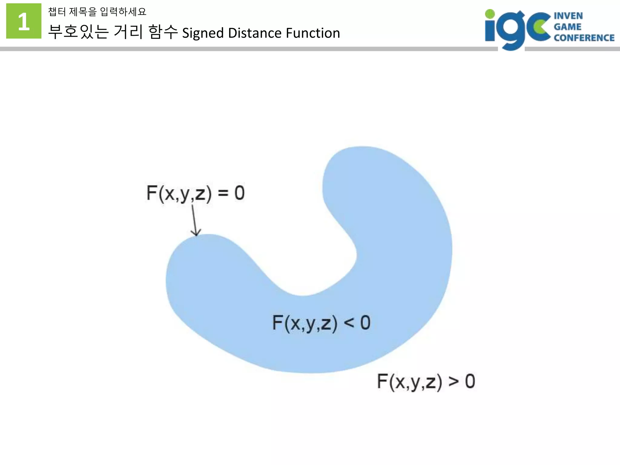 1
챕터 제목을 입력하세요
부호있는 거리 함수 Signed Distance Function
 