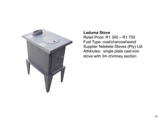 User Experience Observations with Improved Flame - Based Cookstoves Among a  Sample of South African Households. | PPT