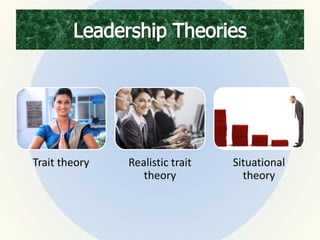 Trait theory Realistic trait
theory
Situational
theory
 