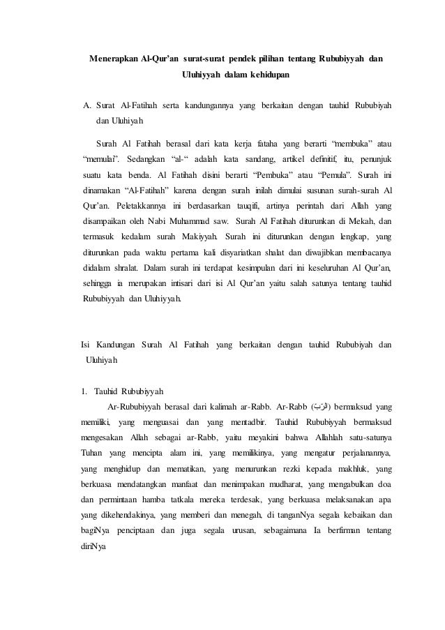Menerapkan Al Qur An Surat Surat Pendek Pilihan Tentang