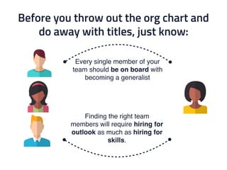 Before you throw out the org chart and
do away with titles, just know:
Every single member of your
team should be on board...
