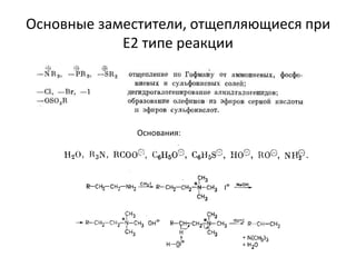 Основные заместители, отщепляющиеся при
Е2 типе реакции
Основания:
 