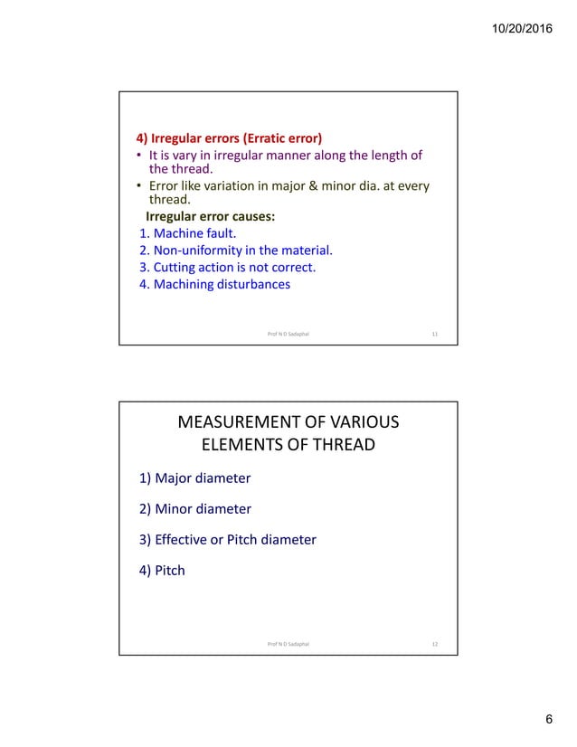Metrology of threads | PDF