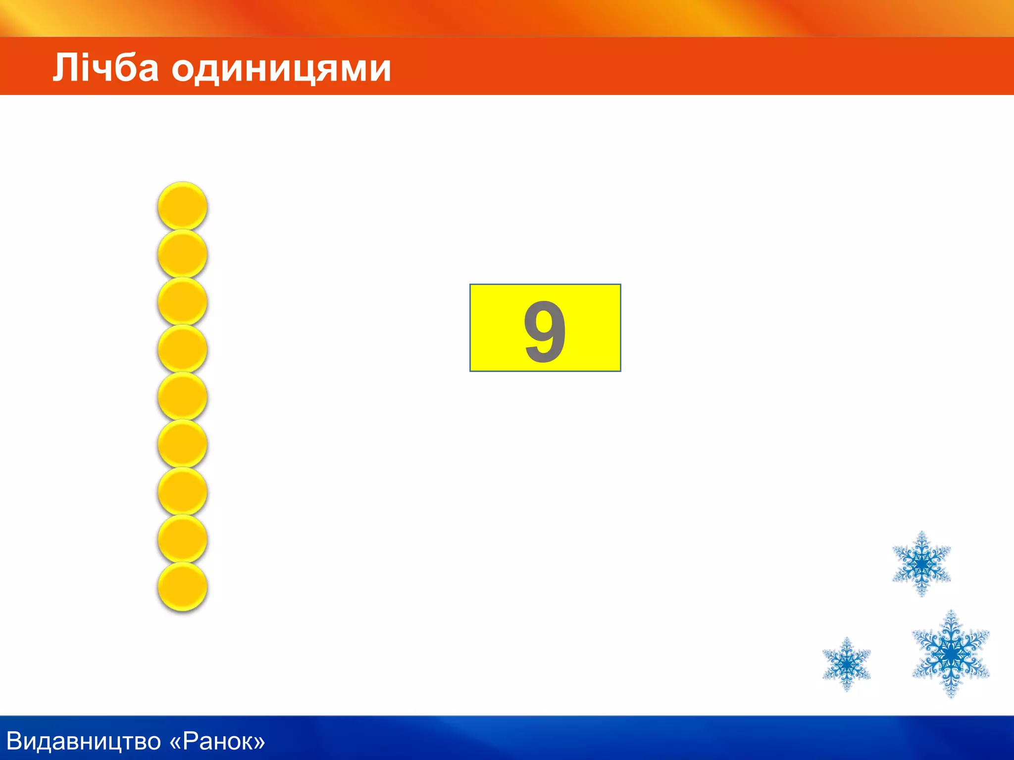 Видавництво «Ранок»
9
Лічба одиницями
 