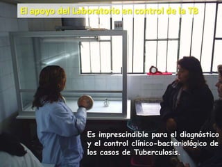 Es imprescindible para el diagnóstico
y el control clínico-bacteriológico de
los casos de Tuberculosis.
El apoyo del Laboratorio en control de la TB
 
