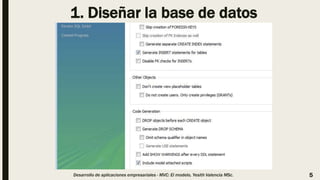 1. Diseñar la base de datos
Desarrollo de aplicaciones empresariales - MVC: El modelo, Yesith Valencia MSc. 5
 