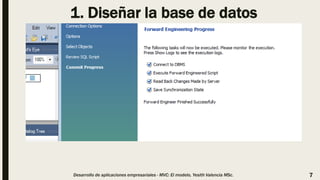 1. Diseñar la base de datos
Desarrollo de aplicaciones empresariales - MVC: El modelo, Yesith Valencia MSc. 7
 