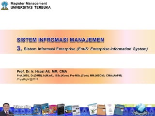 Prof. Dr. Ir. Hapzi Ali, MM, CMA
Prof.(MSI), Dr.(DMB), Ir.(M.Inf.), BSc.(Kom), Pre-MSc.(Com), MM.(MSDM), CMA.(AAPM).
CopyRight @2016
Magister Management
UNIVERSITAS TERBUKA
 