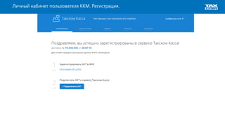 Схема работы оператора фискальных данных
Личный кабинет пользователя ККМ. Регистрация.
 