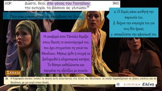 Ποια είναι η σκοπιμότητα της παρέμβασης του Χορού;
α. Ο Χορός κάνει αισθητή την
παρουσία του.
β. δείχνει την ανησυχία του για
τους δύο ήρωες.
γ. αποκαλύπτει την αφοσίωσή του.
 