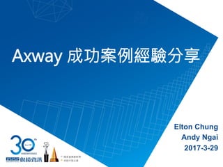 Axway 成功案例經驗分享
Elton Chung
Andy Ngai
2017-3-29
國家產業創新獎
卓越中堅企業
 