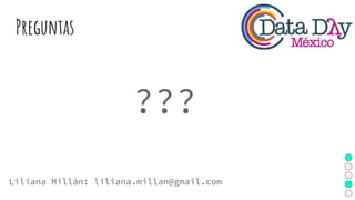 Preguntas
???
Liliana Millán: liliana.millan@gmail.com
 