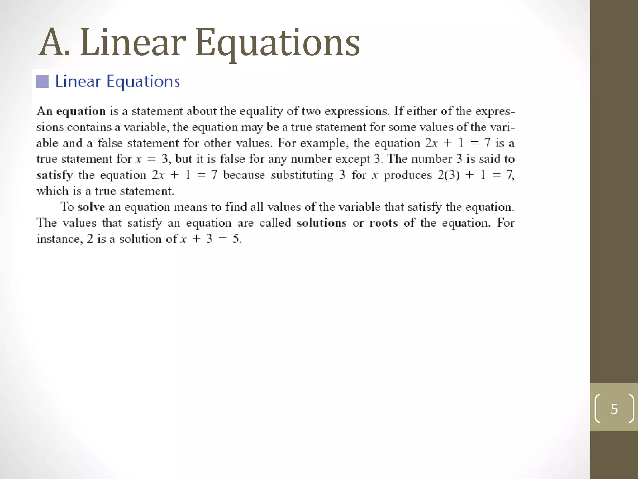 A. Linear Equations
5
 
