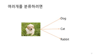 여러개를 분류하려면
Dog
Cat
Rabbit
37
 