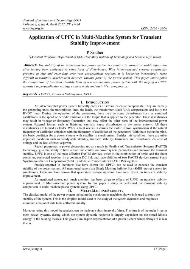 3.application of upfc in multi machine system for transient stability improvement
