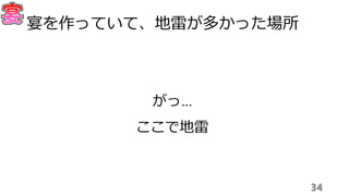 34
宴を作っていて、地雷が多かった場所
がっ…
ここで地雷
 