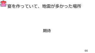 66
宴を作っていて、地雷が多かった場所
期待
 