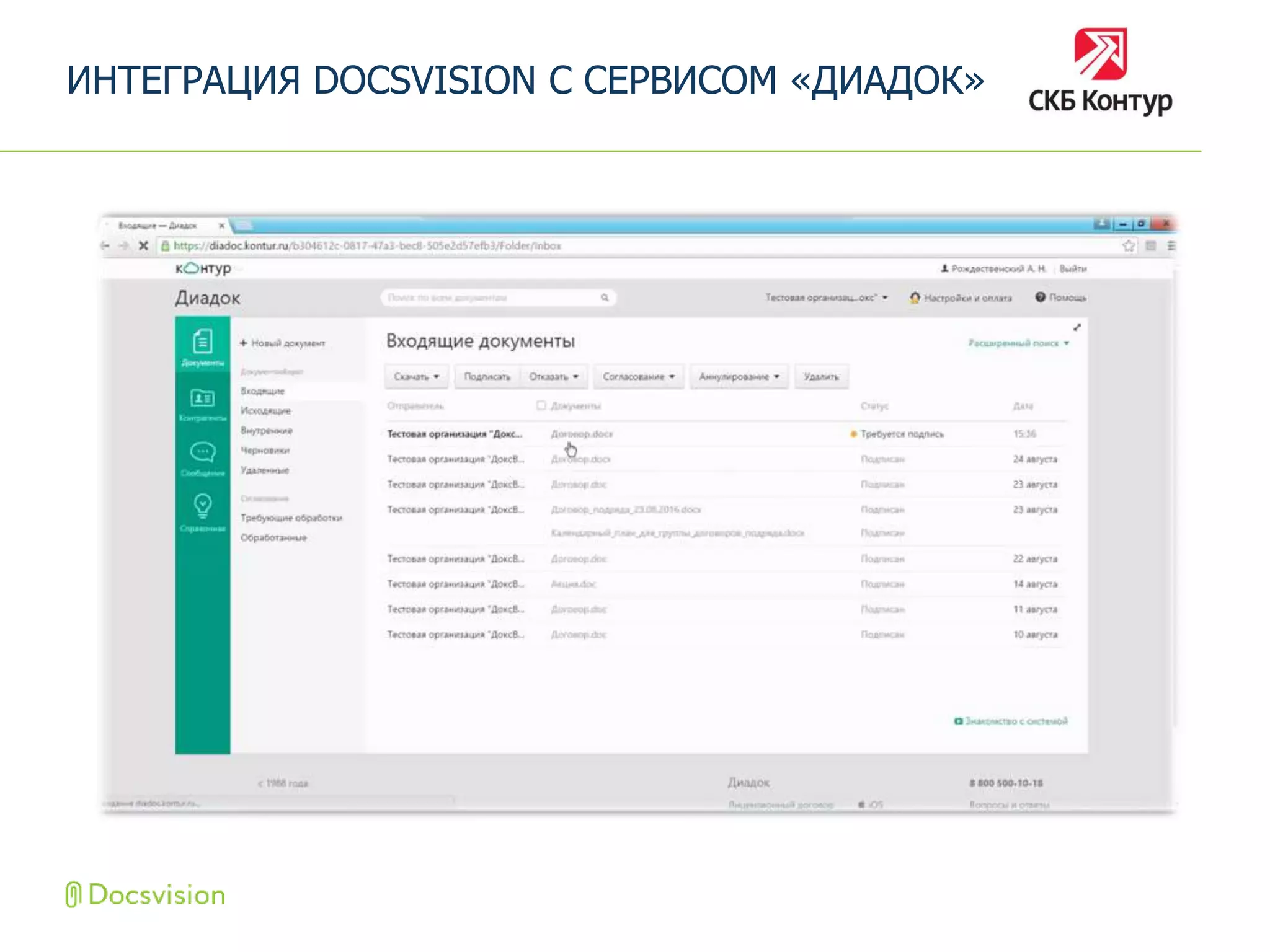 ИНТЕГРАЦИЯ DOCSVISION С СЕРВИСОМ «ДИАДОК»
 