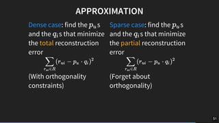 Dense	case:	find	the	 s
and	the	 s	that	minimize
the	total	reconstruction
error	
(With	orthogonality
constraints)
Sparse	c...