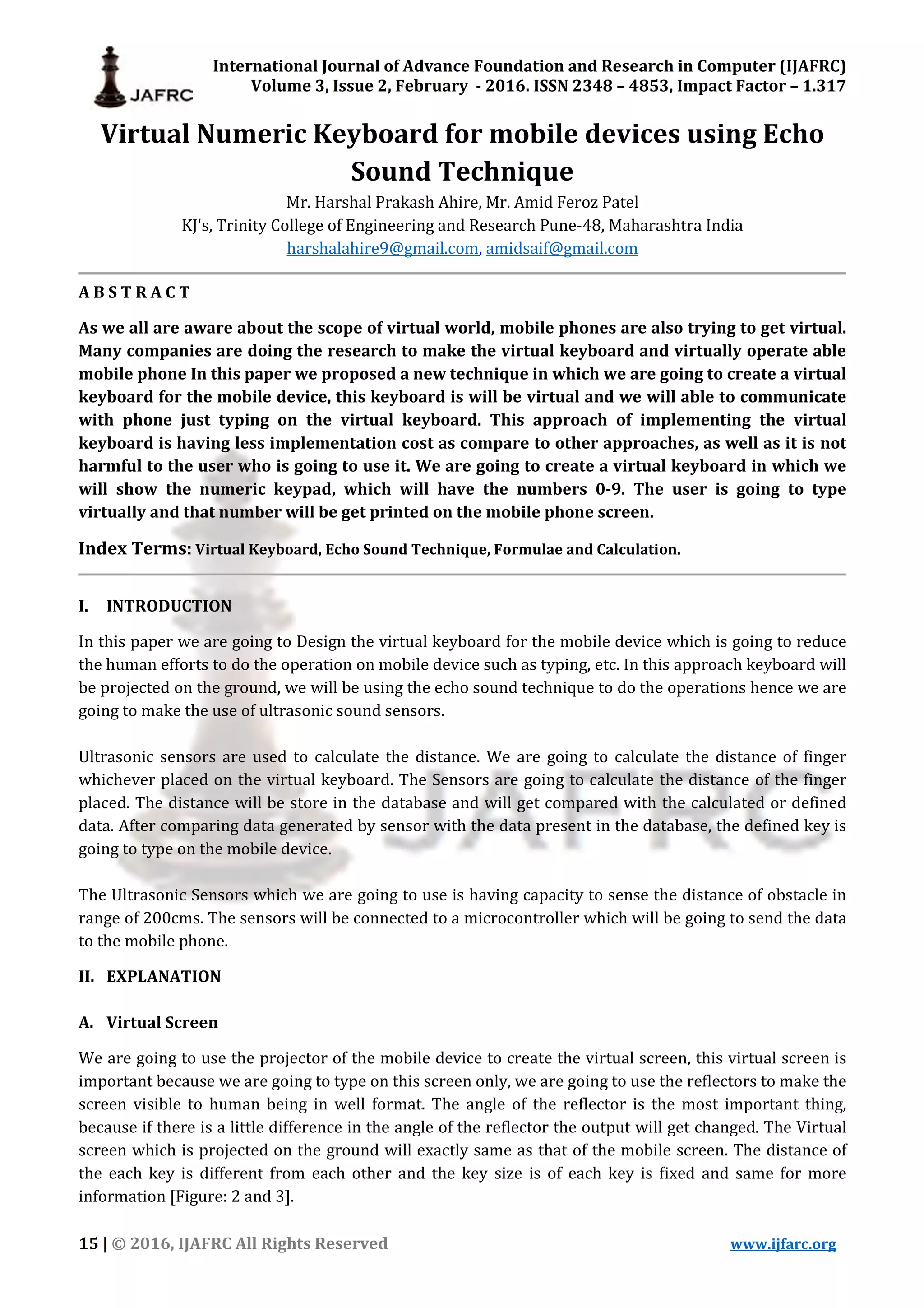 Virtual Numeric Keyboard for mobile devices using Echo Sound Technique ...