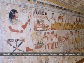 Tomb of Menna (TT69), Theban necropolis, reign of Thutmosis IV
New kingdom tombs were decorated with painted frescos, rather than painted relief
 