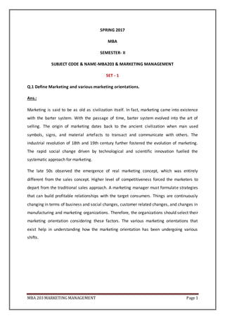 3. mba 203 marketing management assignment 2nd semester | DOCX