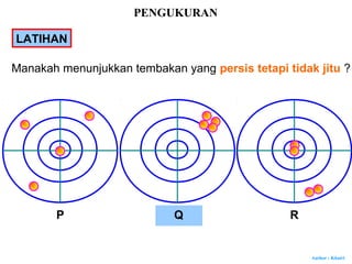 Author : Khairi
LATIHAN
Manakah menunjukkan tembakan yang persis tetapi tidak jitu ?
P Q R
PENGUKURAN
 
