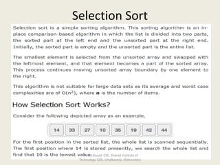 Selection Sort
Mr. B J Gorad, CSE, Sharad Institute of
Technology COE, Ichalkaranji, Maharshtra
 