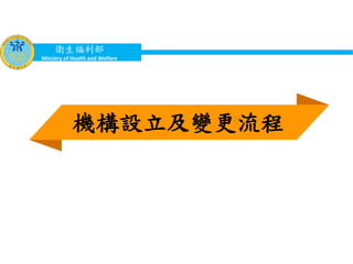 衛生福利部
Ministry of Health and Welfare
機構設立及變更流程
 