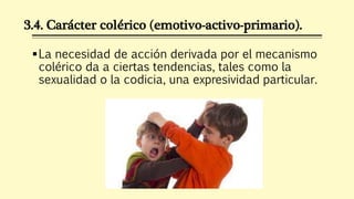 3.4. Carácter colérico (emotivo-activo-primario).
La necesidad de acción derivada por el mecanismo
colérico da a ciertas ...