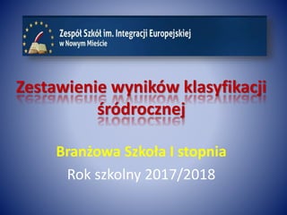 Zestawienie wyników klasyfikacji
śródrocznej
Branżowa Szkoła I stopnia
Rok szkolny 2017/2018
 