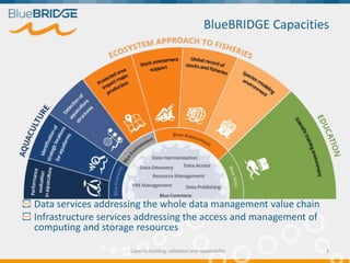 BlueBRIDGE Capacities
Capacity building, validation and repeatability
Data services addressing the whole data management v...