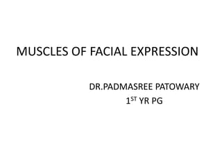MUSCLES OF FACIAL EXPRESSION
DR.PADMASREE PATOWARY
1ST YR PG
 