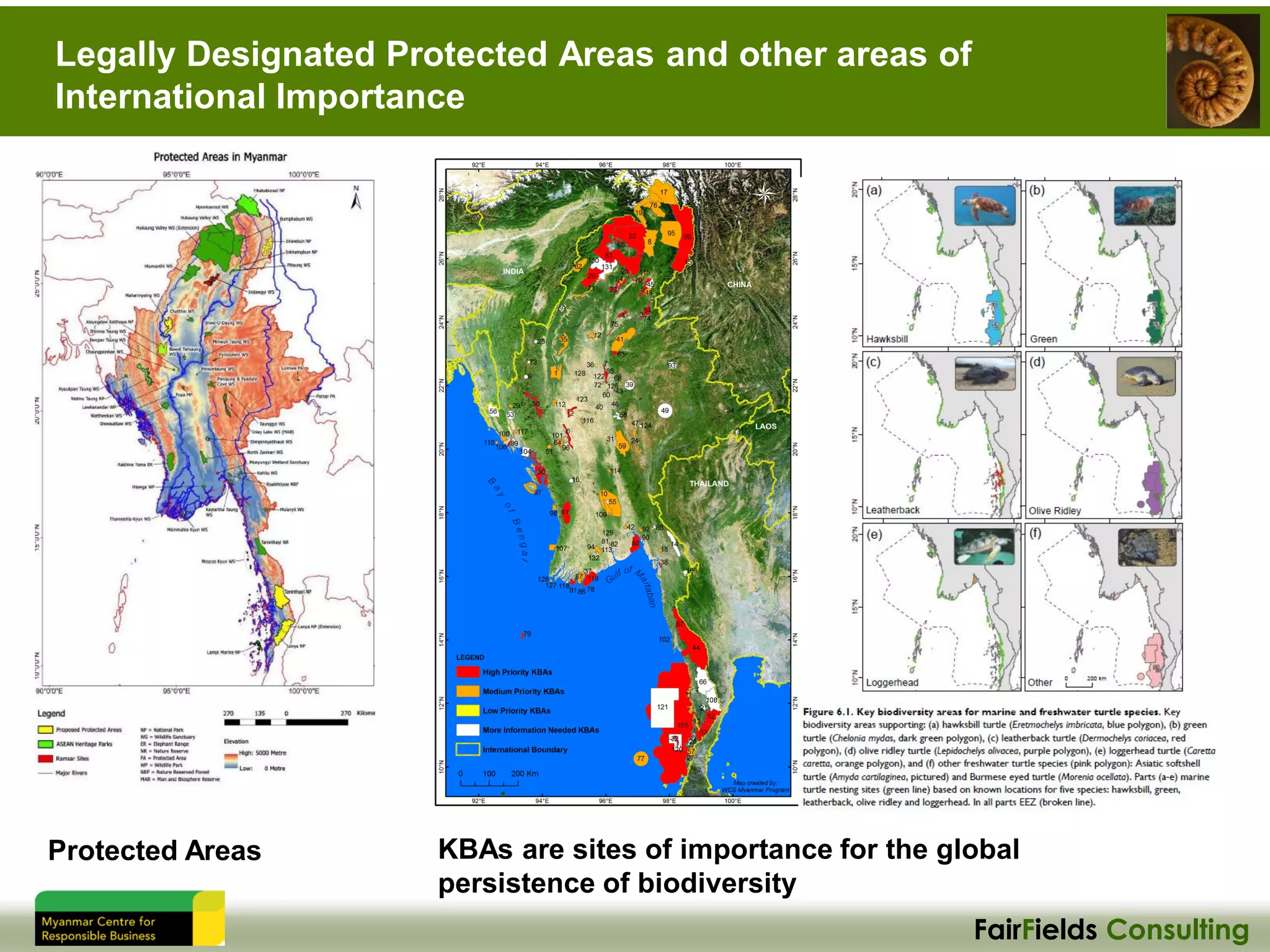 FairFields Consulting
Legally Designated Protected Areas and other areas of
International Importance
KBAs are sites of importance for the global
persistence of biodiversity
Protected Areas
 