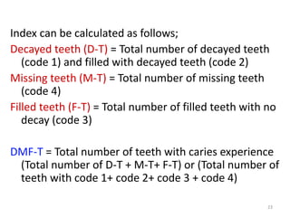 Dmft Index Example Form Oral Health Assessment Form, CPI, DMFT | PPTX